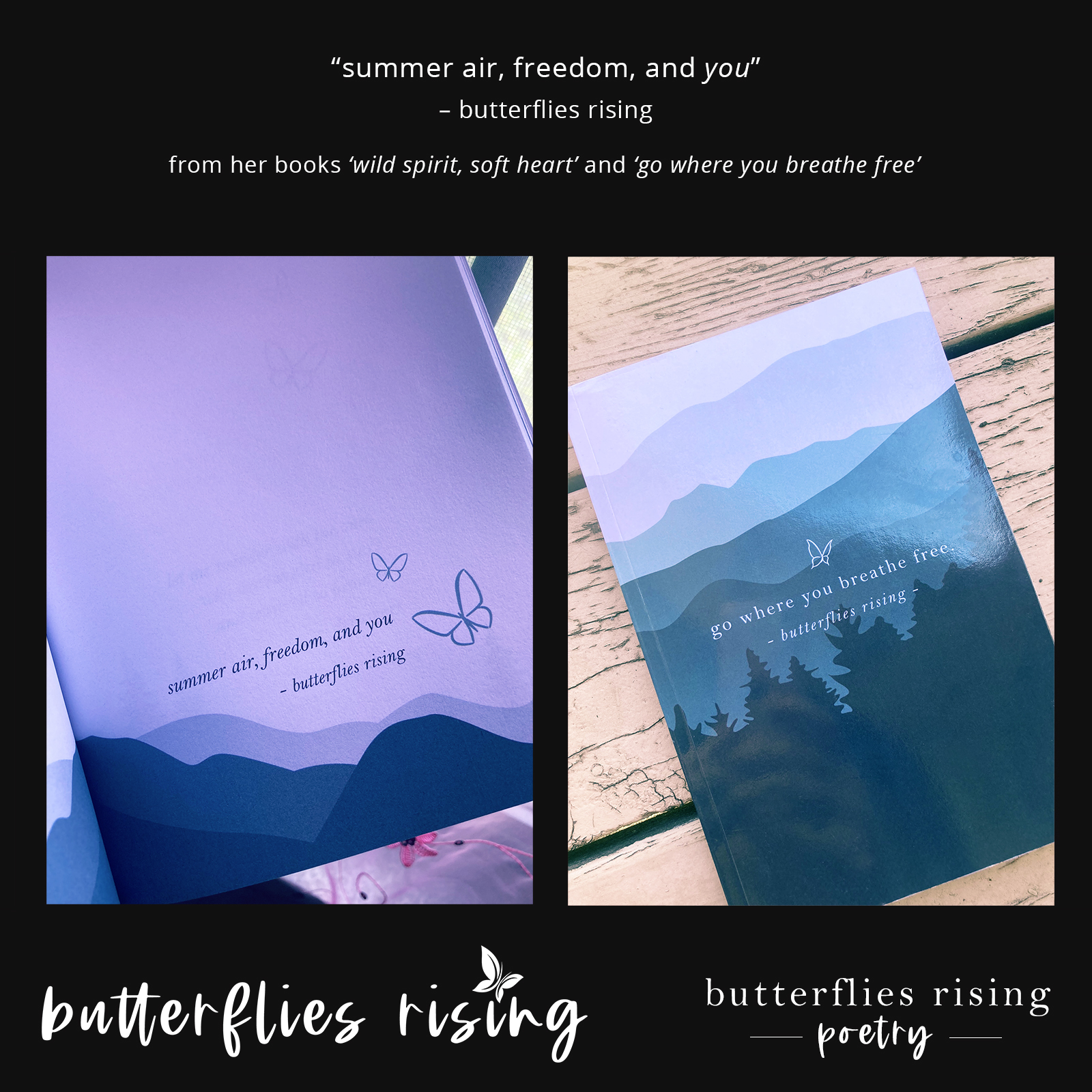 summer air, freedom, and you - butterflies rising quote - go where you breathe free journal